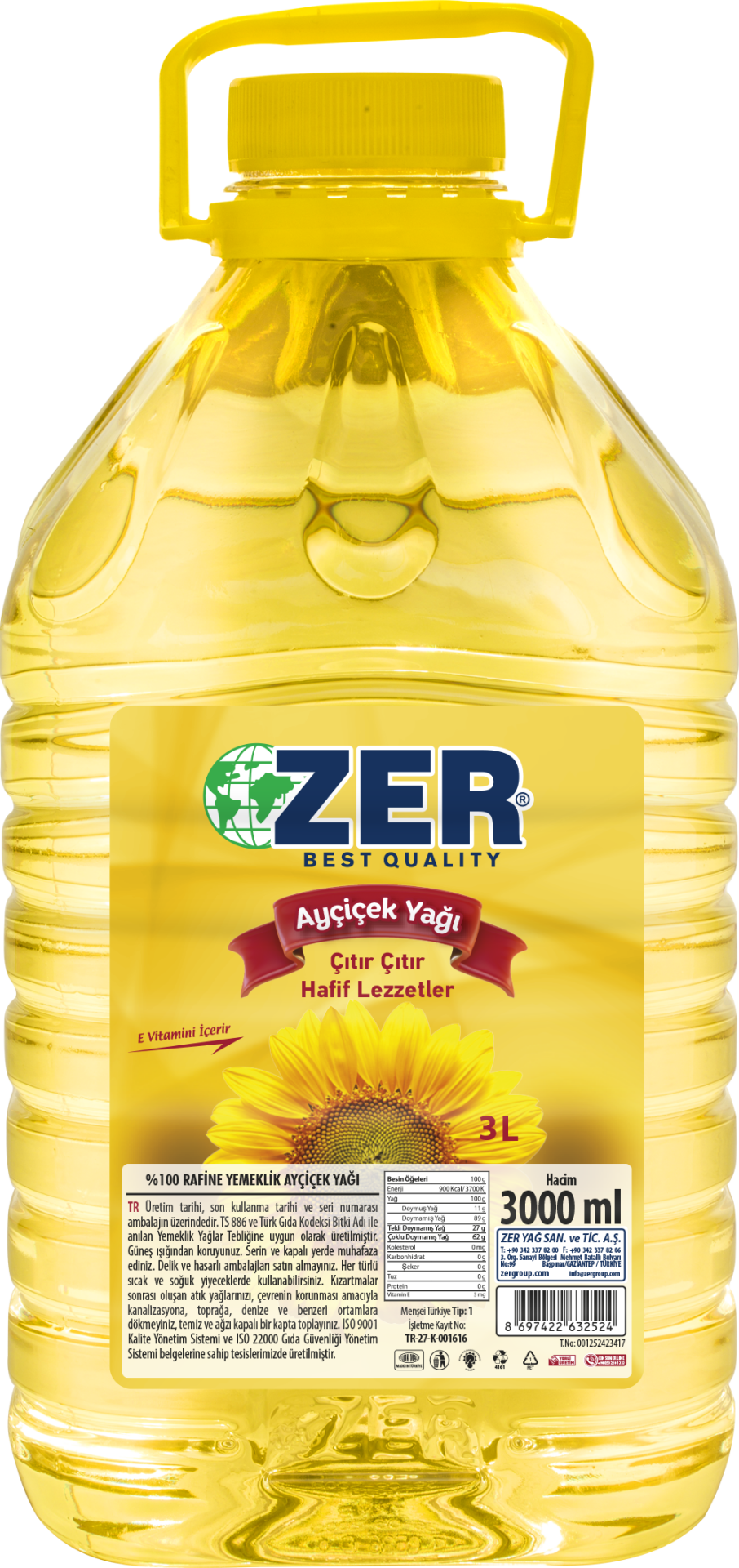 ZER PET DAMACANA AYÇİÇEK YAĞI 3 LT